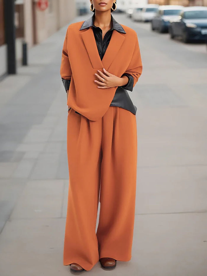 Long Sleeves Loose Contrast Color Split-Joint Lapel Sweatshirt Tops