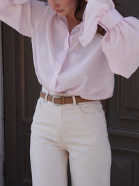 Pleated Solid Color Split-Joint Loose Puff Sleeves Lapel Blouses&shirts Tops
