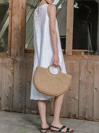High-Low Loose Solid Color Round-Neck Midi Dresses