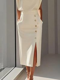 High Waisted Loose Split-Front Split-Joint Skirts