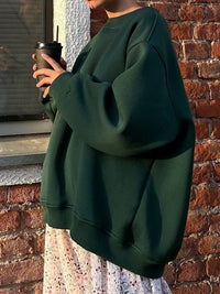 Long Sleeves Loose Solid Color Round-Neck Sweatshirt Tops