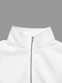 Long Sleeves Loose Split-Joint Striped Zipper Stand Collar Jackets Outerwear