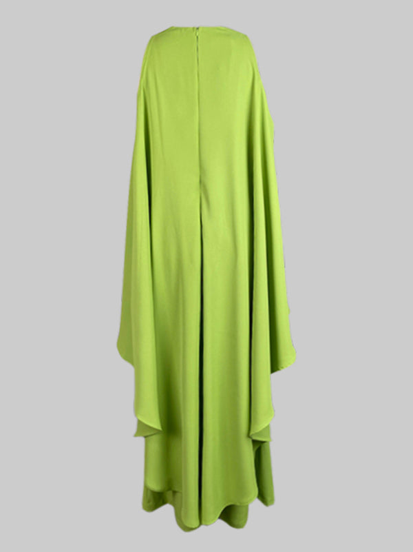 Batwing Sleeves Loose Hollow Solid Color Split-Joint Cold Shoulder Jumpsuits