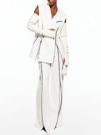 High Waisted Loose Contrast Color Solid Color Zipper Pants Trousers