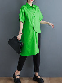 Irregular Clipping Solid Color Lapel Shirts Tops