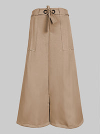 High Waisted Loose Split-Front Split-Joint Tied Waist Skirts