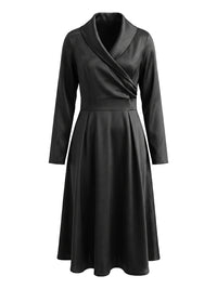 A-Line Three-Quarter Sleeves Pleated Pockets Solid Color V-Neck Midi Dresses