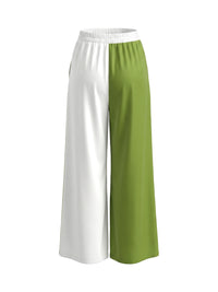 High Waisted Wide Leg Contrast Color Pockets Casual Pants Bottoms Trousers