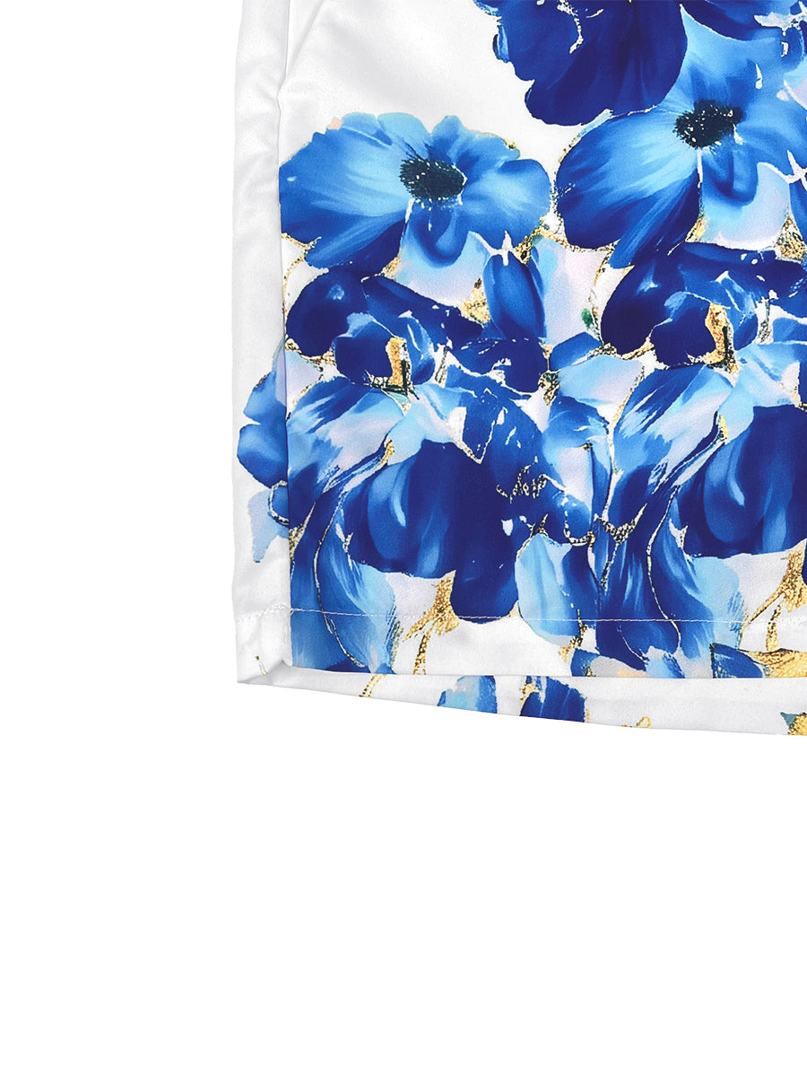 Flower Print Pockets Loose Wide Leg Shorts Bottoms