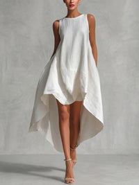 A-Line High-Low Solid Color Zipper Round-Neck Maxi Dresses