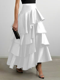A-Line High Waisted Falbala Solid Color Long Skirts Skirts Bottoms