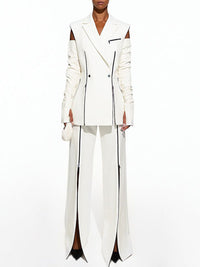 High Waisted Loose Contrast Color Solid Color Zipper Pants Trousers