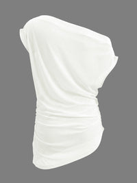 Asymmetric Pleated Solid Color Loose Sleeveless One-Shoulder Blouses&Shirts Tops