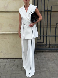 High Waisted Loose Contrast Color Solid Color Zipper Pants Trousers