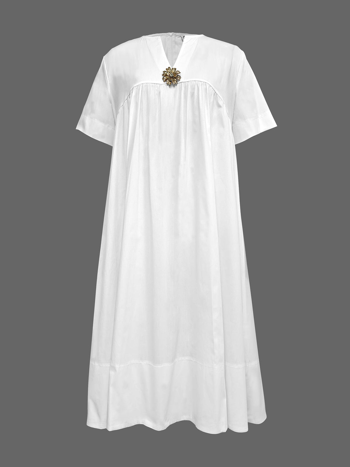 Loose Short Sleeves Solid Color Deep V-Neck Midi Dresses Shirt Dress