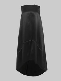 Solid Color Split-Joint High-Low Loose Round-Neck Midi Dresses