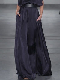 Loose Raglan Sleeve Solid Color Split-Joint Tied Waist High Neck Maxi Dresses