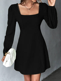 A-Line High Waisted Solid Color Split-Joint Square-Neck Mini Dresses