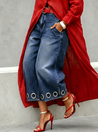 Loose Wide Leg Hollow Pockets Jean Pants Bottoms