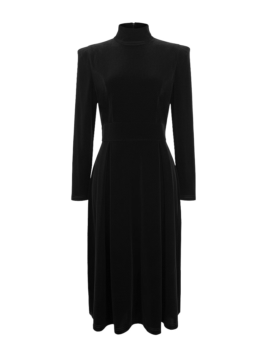 Solid Color Long Sleeves Skinny High Neck Midi Dresses