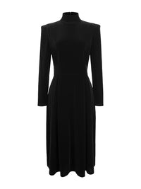 Solid Color Long Sleeves Skinny High Neck Midi Dresses