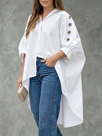High-Low Loose Buttoned Hollow Pleated Solid Color Lapel Blouses&Shirts Tops