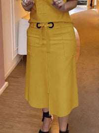 High Waisted Loose Split-Front Split-Joint Tied Waist Skirts
