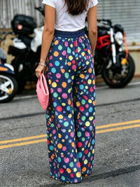Contrast Color Elasticity Pockets Polka Dot High Waisted Wide Leg Trousers Pants