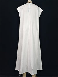 A-Line Loose Pleated Tied Round-Neck Midi Dresses