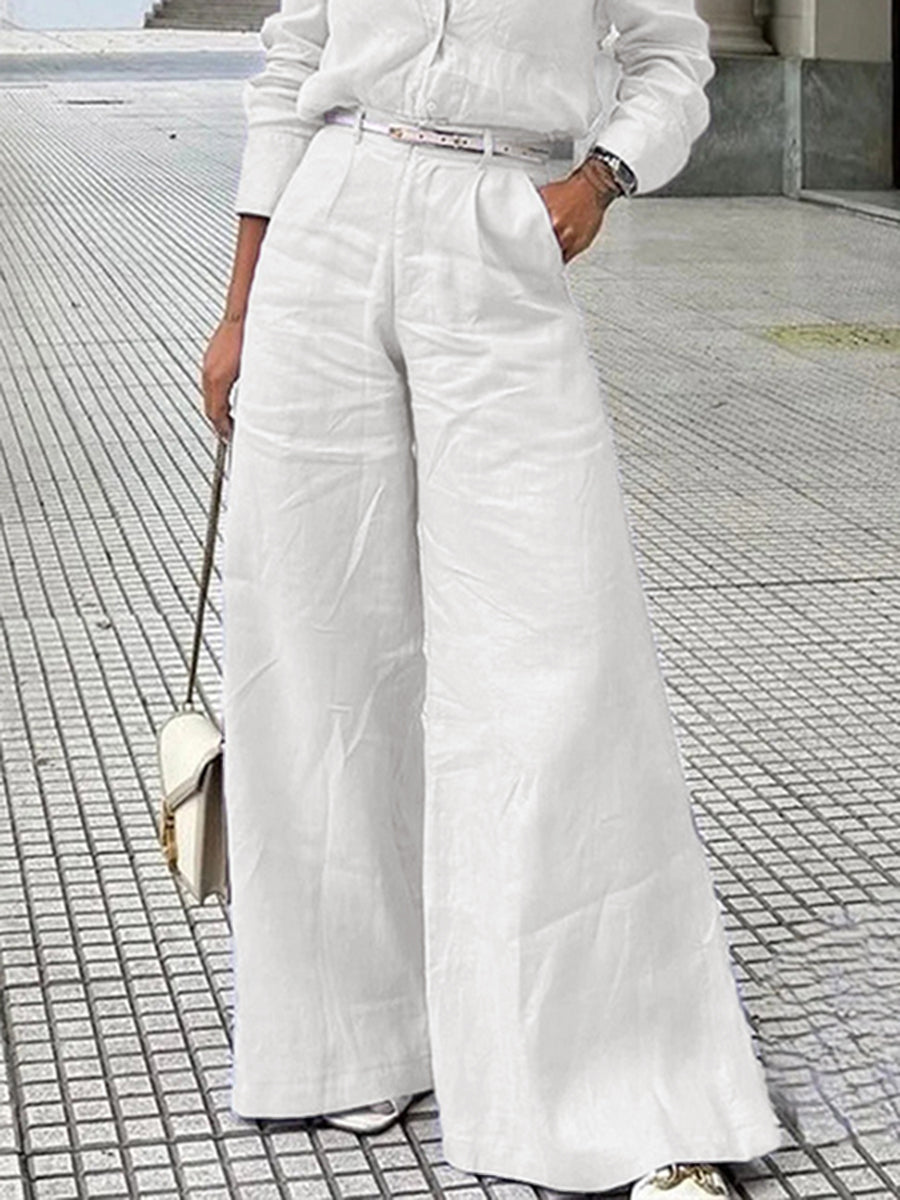 High Waisted Loose Solid Color Split-Joint Pants Trousers