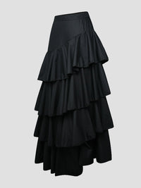 A-Line High Waisted Falbala Solid Color Long Skirts Skirts Bottoms