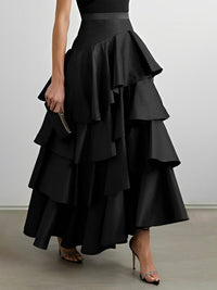 A-Line High Waisted Falbala Solid Color Long Skirts Skirts Bottoms