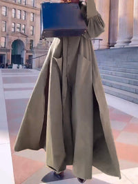 Long Sleeves Loose Solid Color Split-Joint Split-Side Lapel Maxi Dresses Shirt Dress