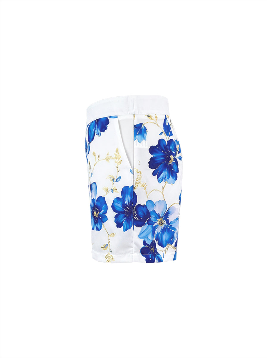 Flower Print Pockets Loose Wide Leg Shorts Bottoms