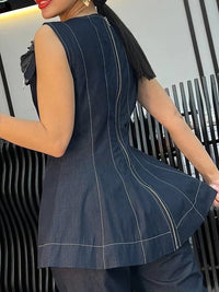 A-Line Loose Split-Joint Zipper Round-Neck Vest Top