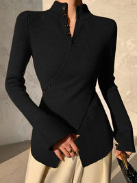 Long Sleeves Asymmetric Split-front Split-Joint V-neck Sweater Tops