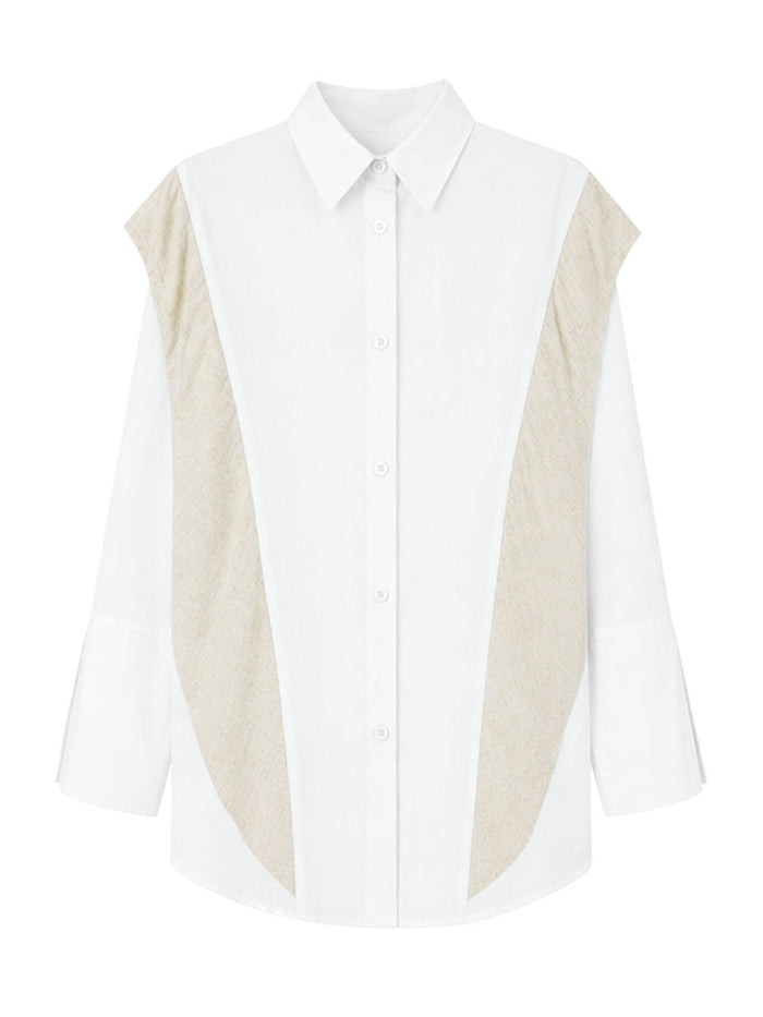 Flared Sleeves Long Sleeves Buttoned Contrast Color Split-Joint Lapel Blouses&Shirts Tops