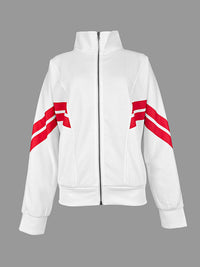 Long Sleeves Loose Split-Joint Striped Zipper Stand Collar Jackets Outerwear