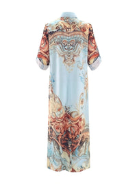 Long Sleeves Loose Buttoned Contrast Color Pockets Printed Lapel Maxi Dresses Shirt Dress