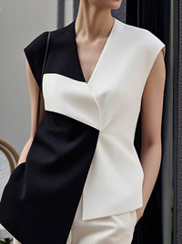 Loose Sleeveless Asymmetric Contrast Color V-Neck Vest Top