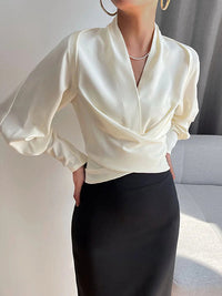 Long Sleeves Solid Color Zipper V-neck Blouses&shirts Tops