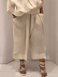 Loose Wide Leg Buttoned Solid Color Casual Pants Bottoms Trousers