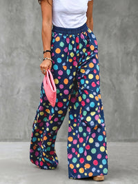 Contrast Color Elasticity Pockets Polka Dot High Waisted Wide Leg Trousers Pants