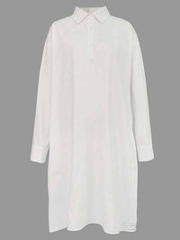 Pleated Solid Color Split-Joint Long Sleeves Loose Lapel Shirt Dress Midi Dresses