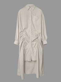 High-Low Long Sleeves Buttoned Drawstring Pleated Pockets Solid Color Lapel Midi Dresses