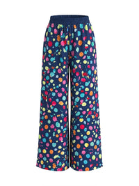 Contrast Color Elasticity Pockets Polka Dot High Waisted Wide Leg Trousers Pants