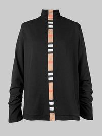 Long Sleeves Loose Contrast Color Printed High Neck T-Shirts Tops