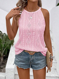 Loose Sleeveless Jacquard Solid Color Spaghetti-Neck Vest Top