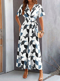 High Waisted Loose Buttoned Contrast Color Tied Waist V-Neck Jumpsuits