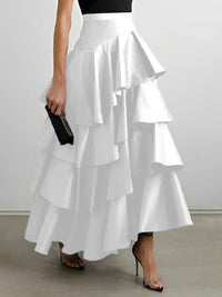 A-Line High Waisted Falbala Solid Color Long Skirts Skirts Bottoms